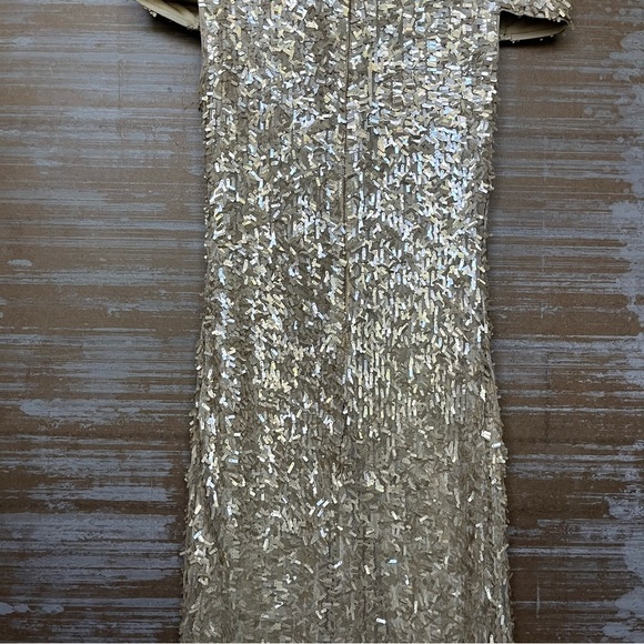 Rachel Gilbert Gold Sequin Dress Sheath Event Cocktail Wedding Formal Womens S - Picture 7 of 7